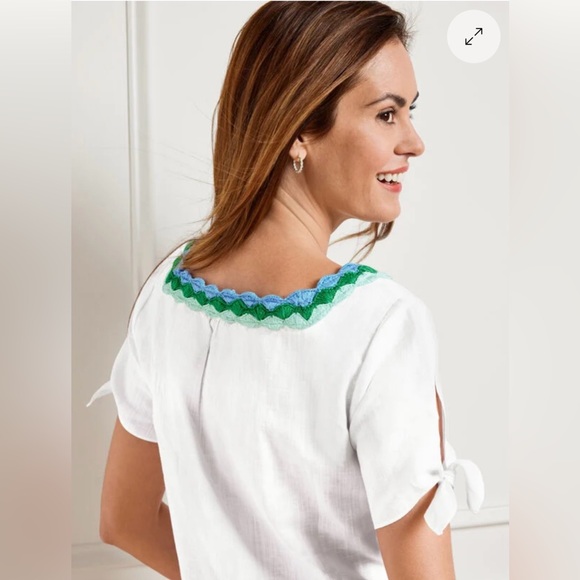 🎉Host Pick 2x🎉Talbots White Crochet Trim Neckline Linen Top-Size 2X Plus Petite - Picture 2 of 12
